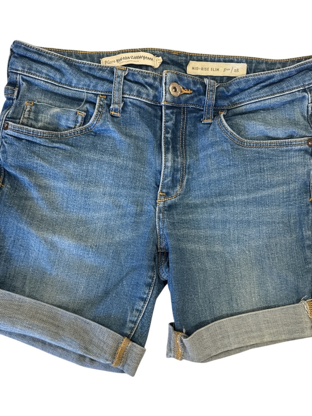 Pilcro Mid-Rise Slim Jean Shorts Denim Roll-Cuff Size 28